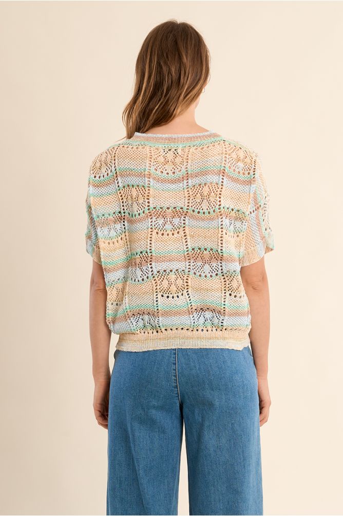 Jersey de mujer de manga corta, estampado rayas.