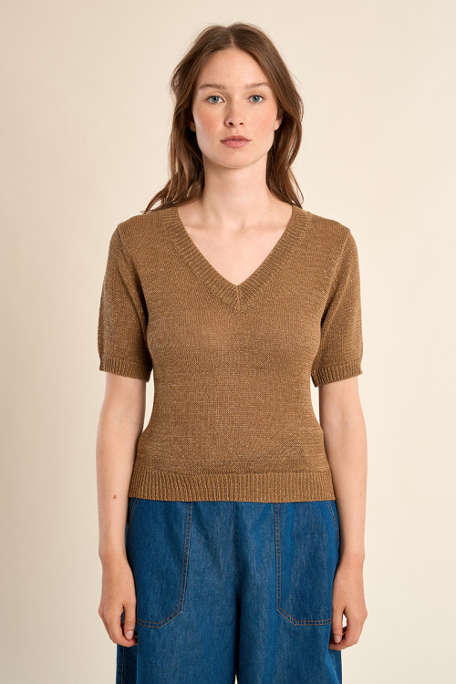 Jersey de mujer de manga corta, escote en V.