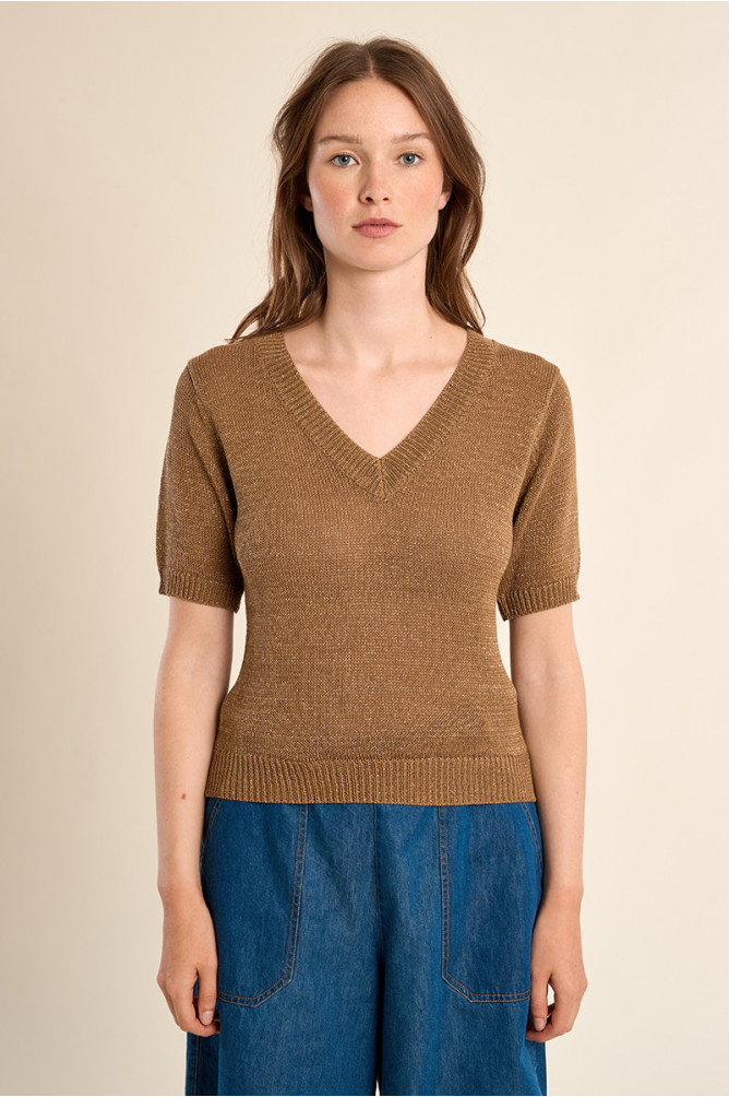 Jersey de mujer de manga corta, escote en V.