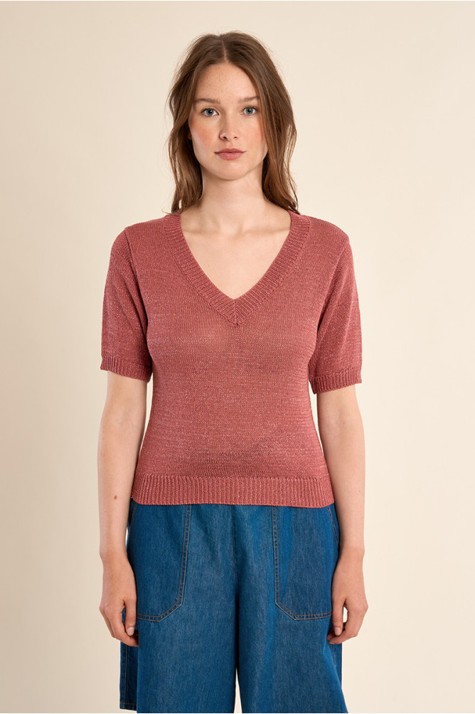 Jersey de mujer de manga corta, escote en V.