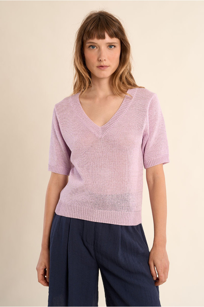 Jersey de mujer de manga corta, escote en V.