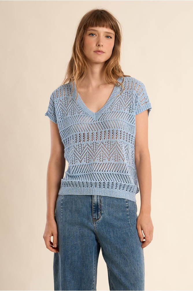 Jersey de mujer de manga corta, en punto calado.
