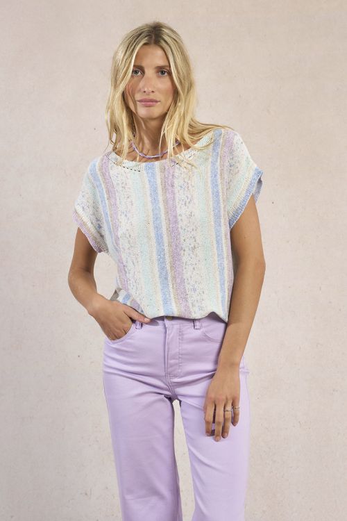 Multicoloured striped knitted T-shirt