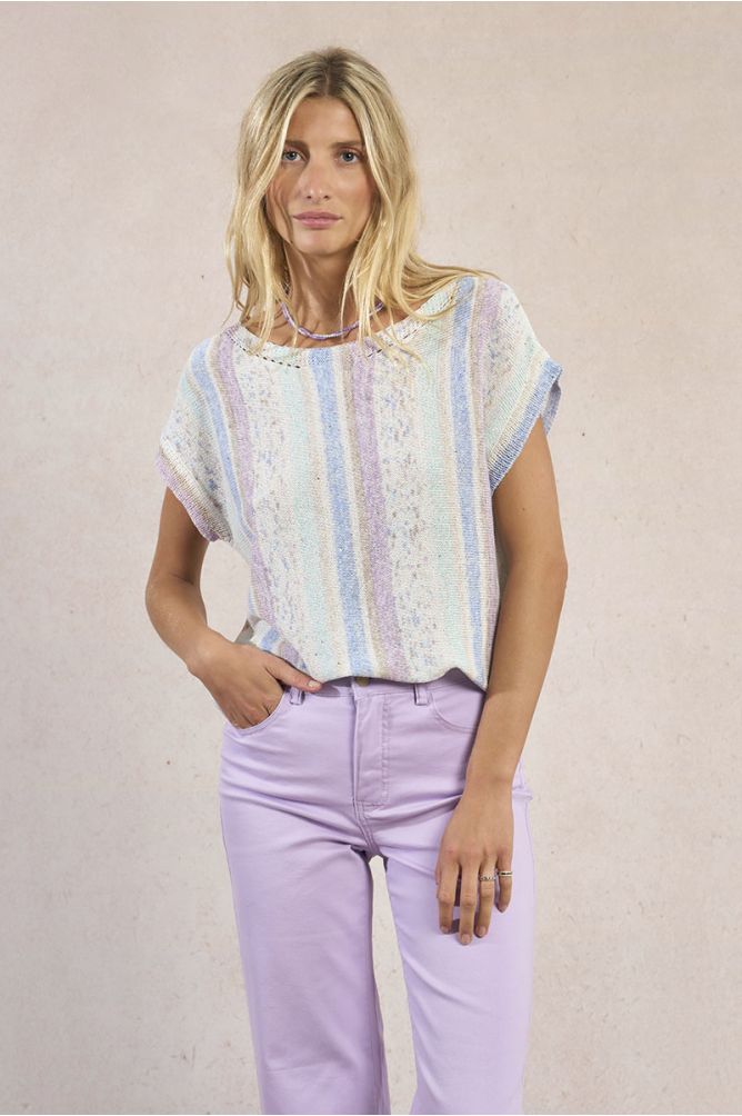 Jersey de mujer de manga corta, estampado rayas.