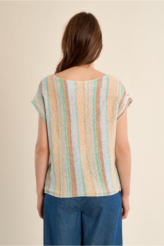 Jersey de mujer de manga corta, estampado rayas.