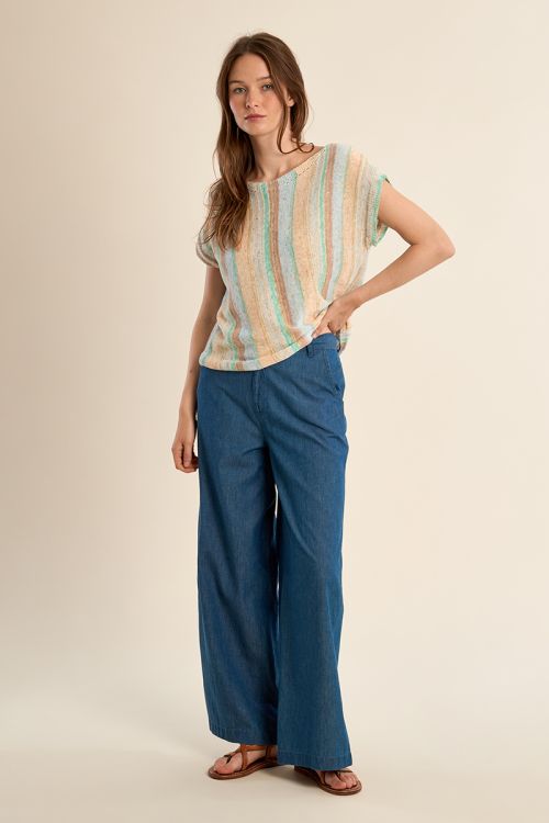 Multicoloured striped knitted T-shirt