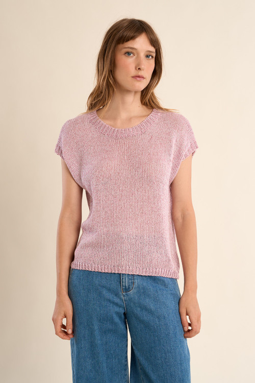 Jersey de mujer de manga corta, en punto mezclado.