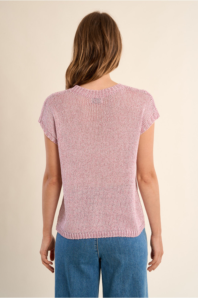 Jersey de mujer de manga corta, en punto mezclado.