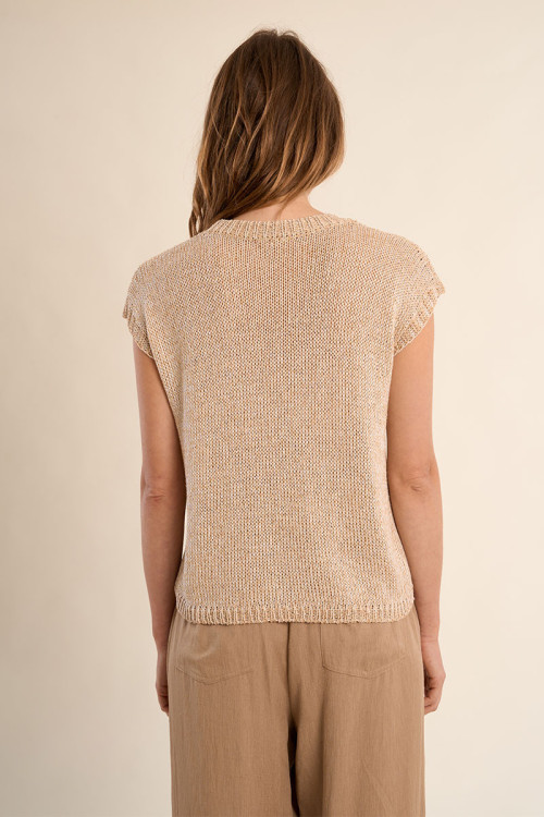 Jersey de mujer de manga corta, en punto mezclado.