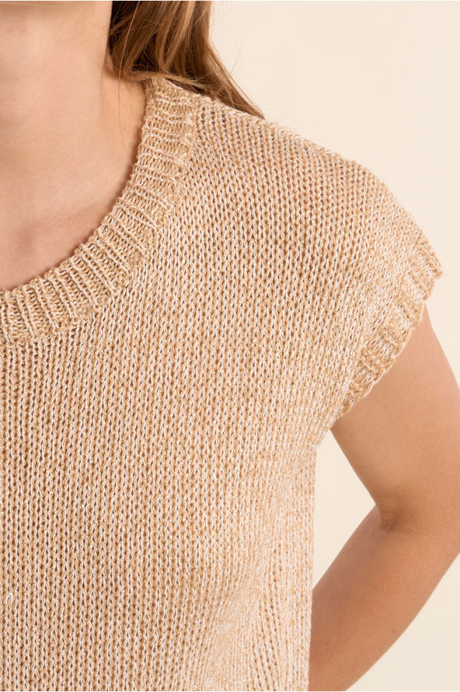 Jersey de mujer de manga corta, en punto mezclado.