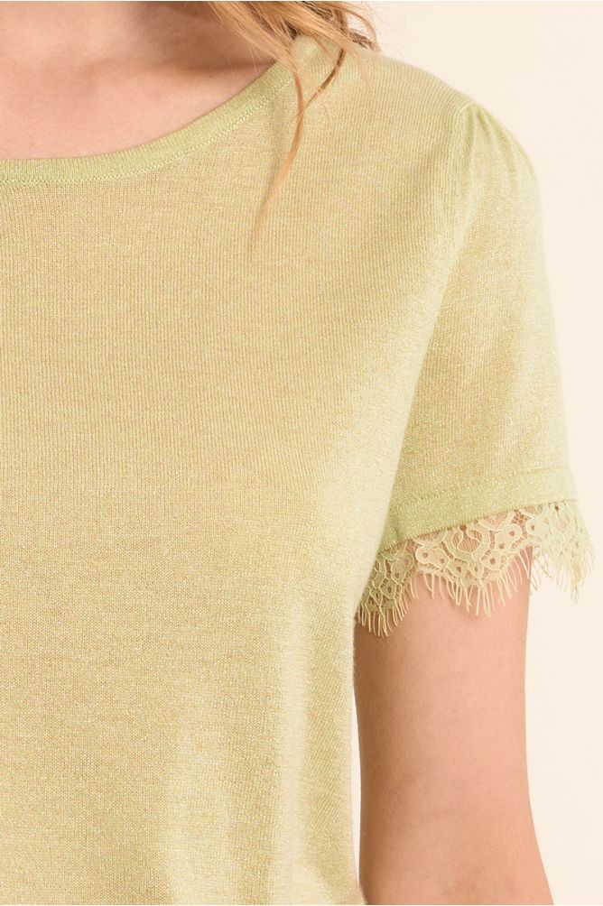 T-shirt en jersey, manches en dentelle