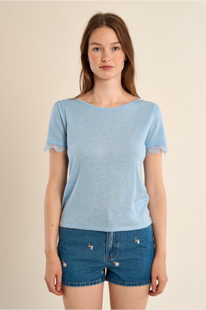 Jersey T-shirt, lace sleeves