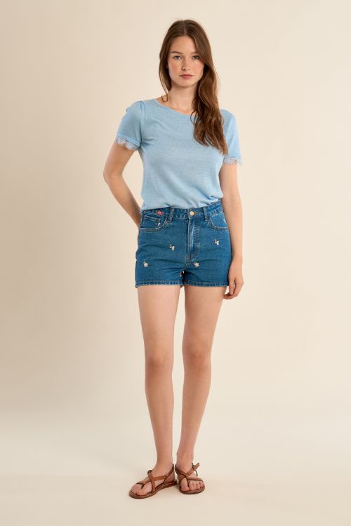 Jersey T-shirt, lace sleeves