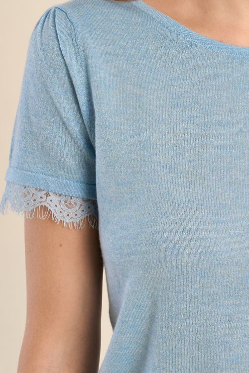 T-shirt en jersey, manches en dentelle