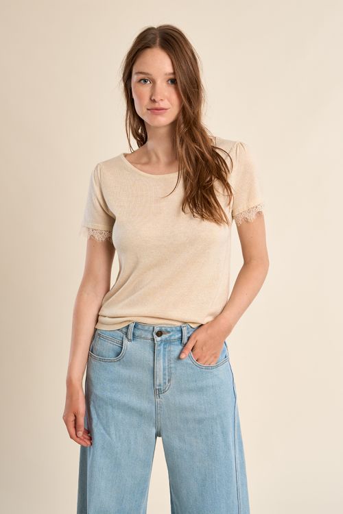 Jersey T-shirt, lace sleeves
