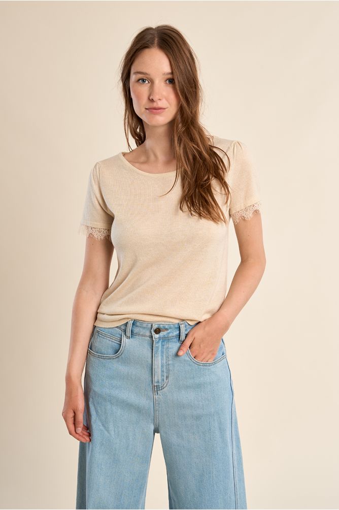 Jersey T-shirt, lace sleeves