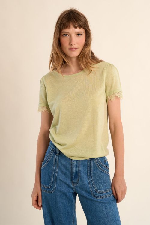 T-shirt en jersey, manches en dentelle