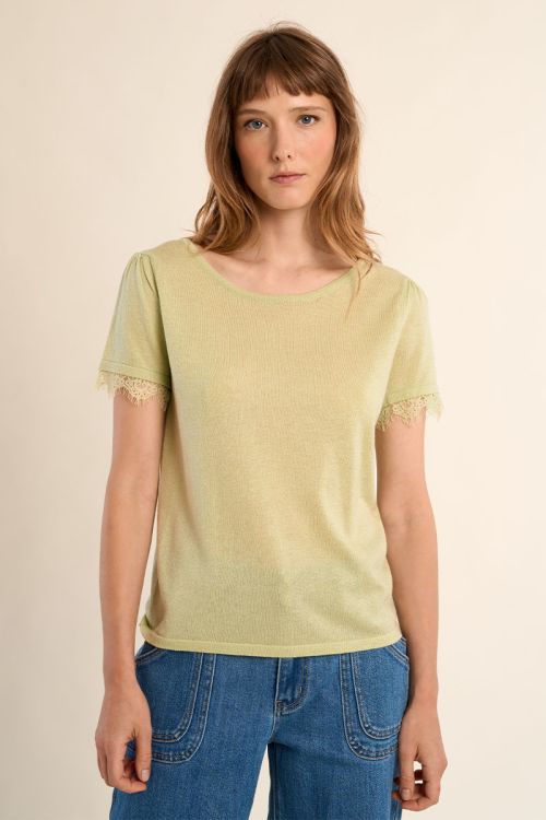 T-shirt en jersey, manches en dentelle