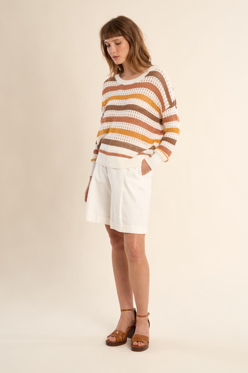 Pull en maille ajourée, rayé