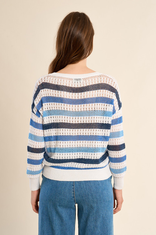 Pull en maille ajourée, rayé
