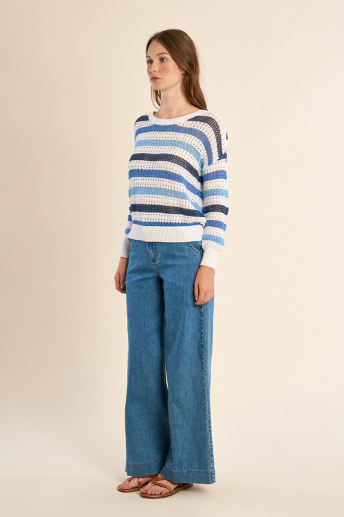 Pull en maille ajourée, rayé