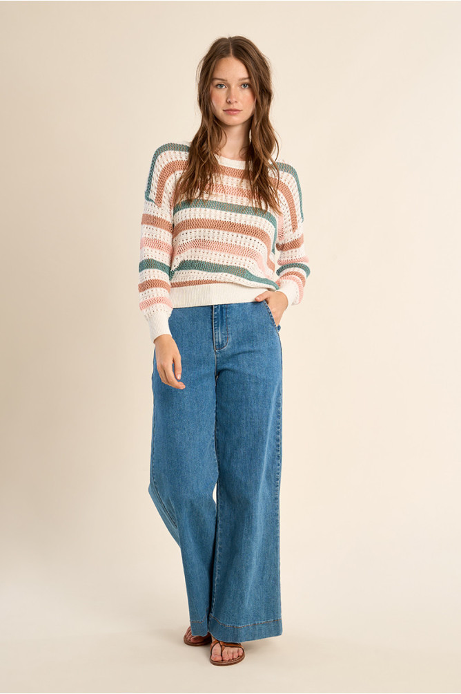 Openwork knit sweater, striped