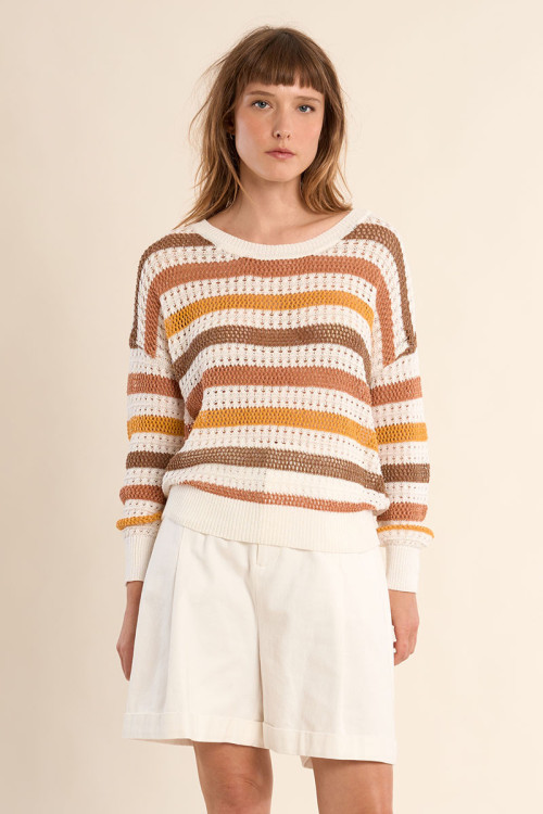 Pull en maille ajourée, rayé