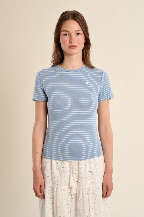 Camiseta de mujer de manga corta, estampado rayas.