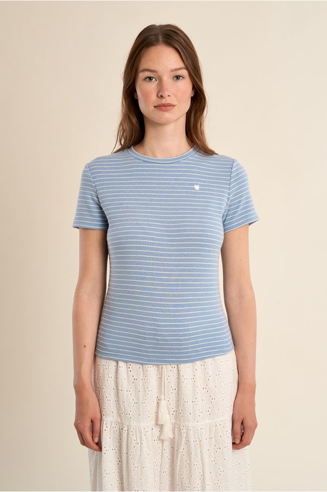 Camiseta de mujer de manga corta, estampado rayas.