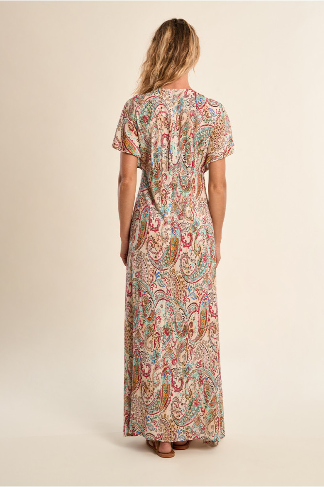 Long, flowing dress with cashmere print