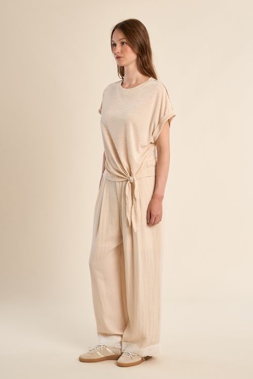 Knotted T-shirt, openwork detail