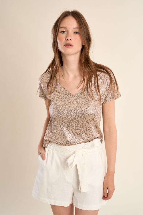Camiseta de mujer de manga corta, estampado animal.