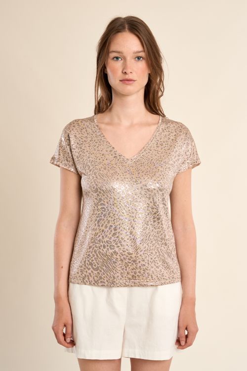 Camiseta de mujer de manga corta, estampado animal.