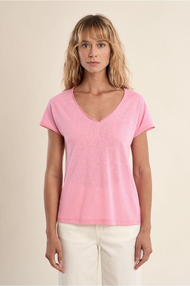 Camiseta de mujer de manga corta, escote V.