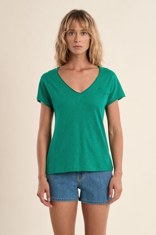 Camiseta de mujer de manga corta, escote V.