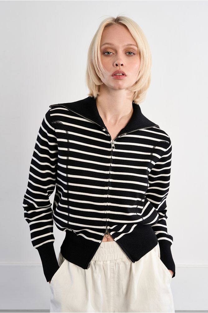 Striped double-zip vest
