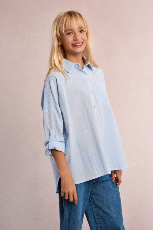 Camisa de niña de manga larga, estampado rayas.