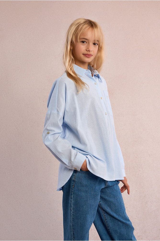 Camisa de niña de manga larga, estampado rayas.