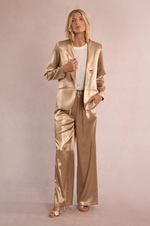 Blazer de mujer satinado, con cuello y solapa.