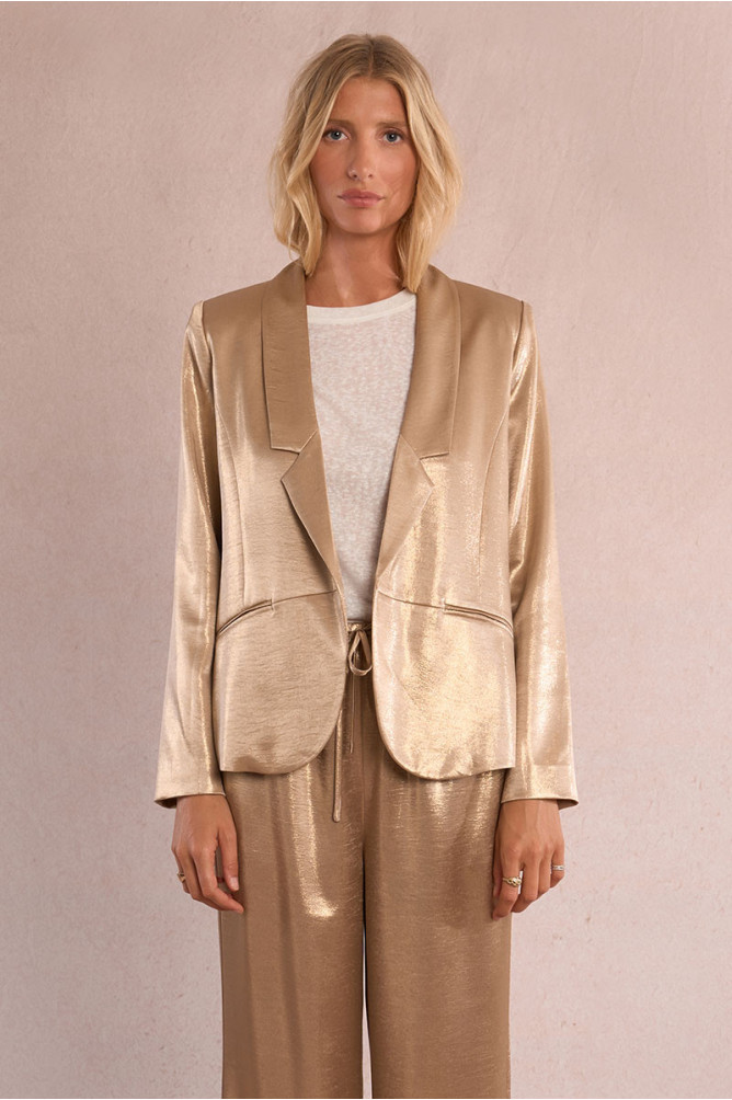 Blazer de mujer satinado, con cuello y solapa.
