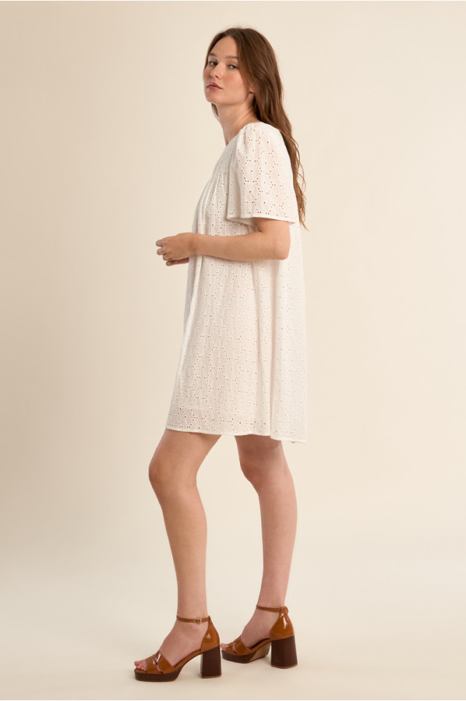 Robe t-shirt en coton, broderie anglaise