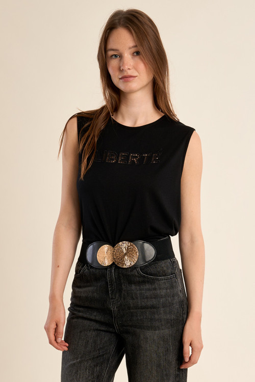 Faux leather belt with gold detail