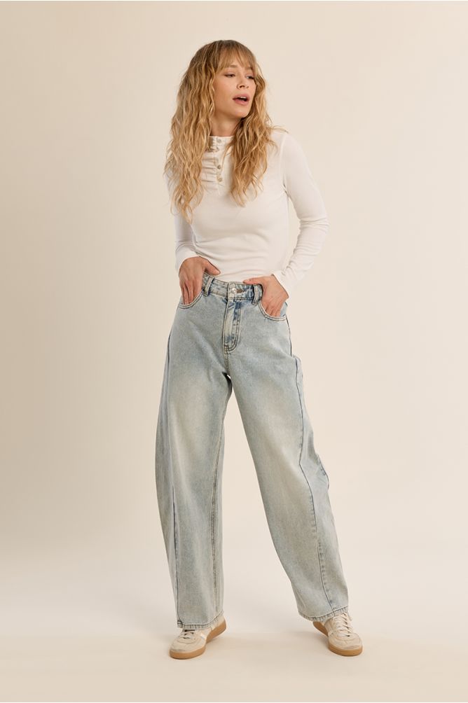 Pantalón de mujer vaquero, corte amplio "Balloon"