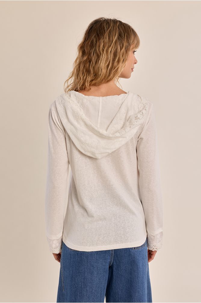 T-shirt manches longues, capuche en dentelle