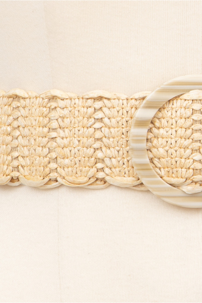 Cinturón de mujer de rafia, hebilla redonda.