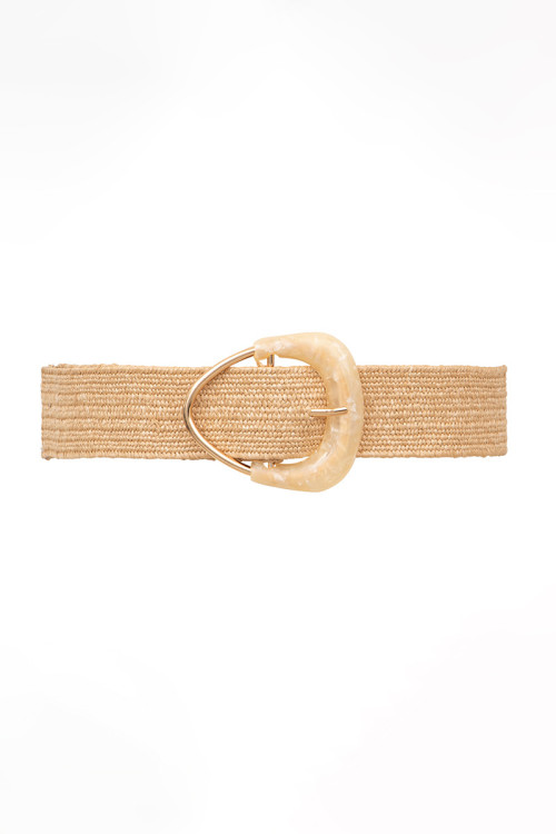 Cinturón de mujer de rafia, hebilla metálica.