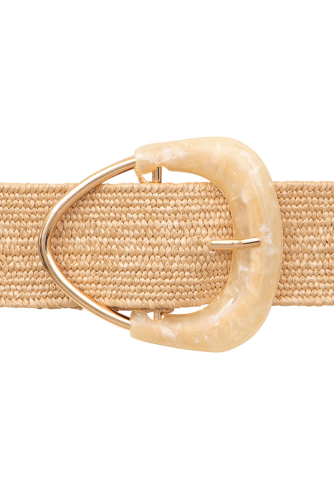 Cinturón de mujer de rafia, hebilla metálica.