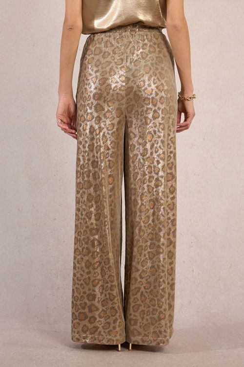 Flowing leopard print trousers, iridescent