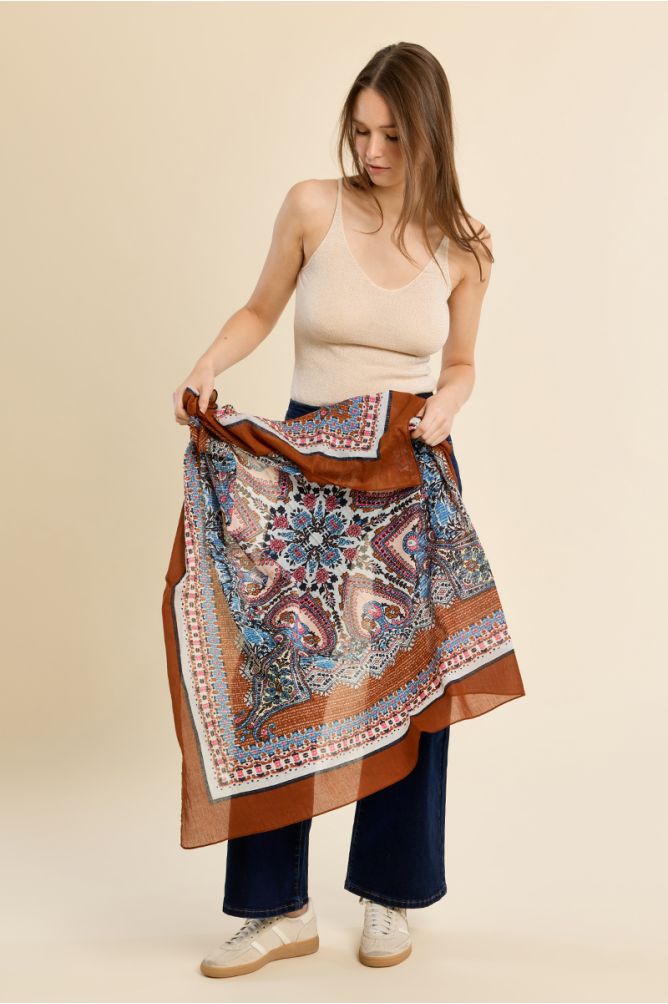 Large cotton scarf, printed
