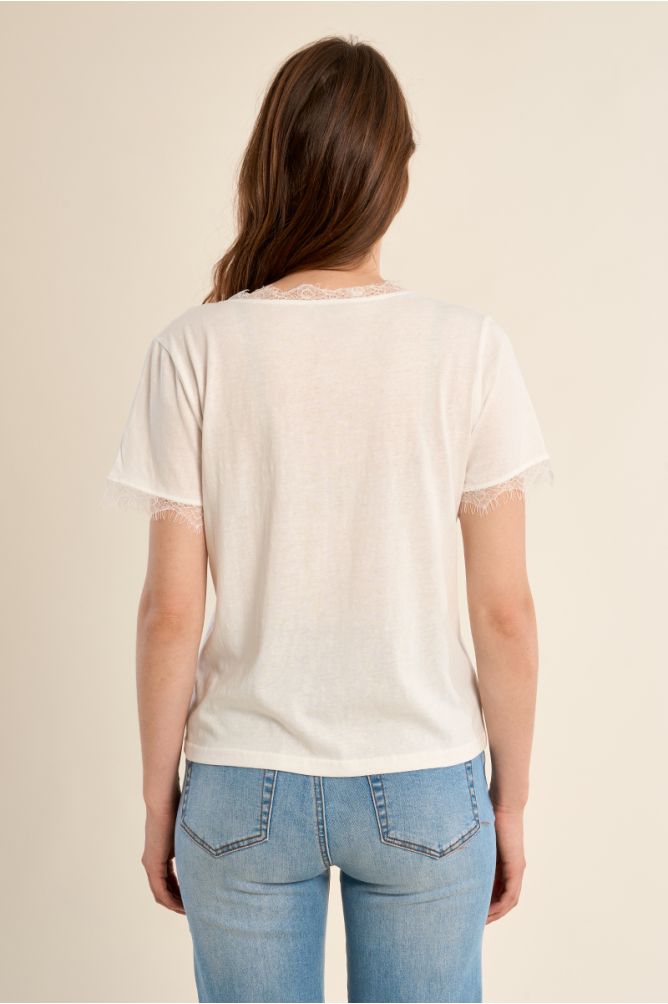 Camiseta de mujer de manga corta, detalle encaje.